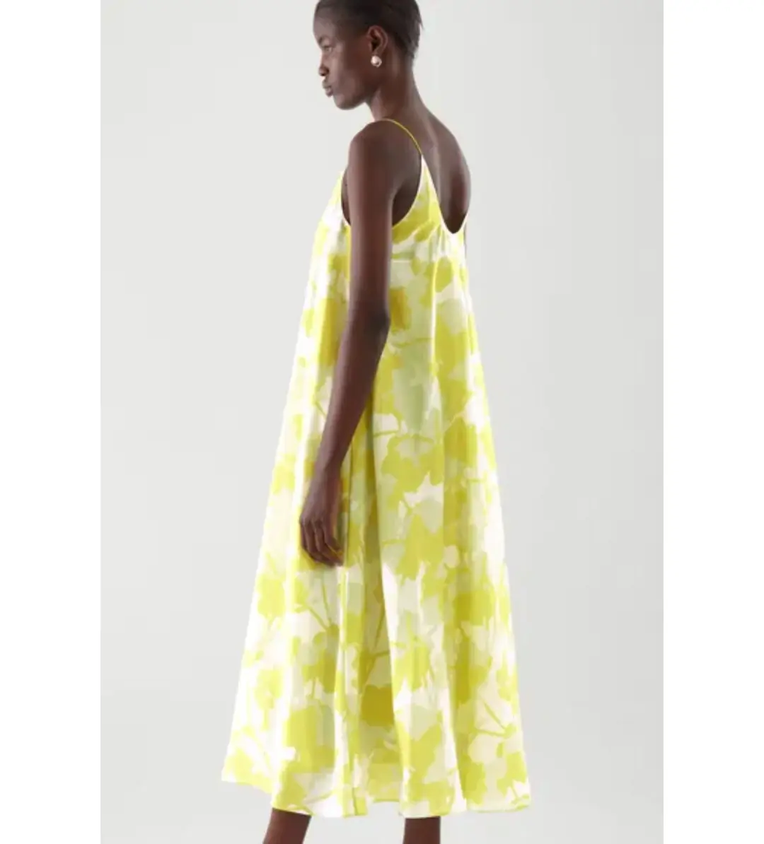 COS Long Slip Midi Dress Yellow Print Size 8 (fits up to small 10) for rent on The Volte - main image