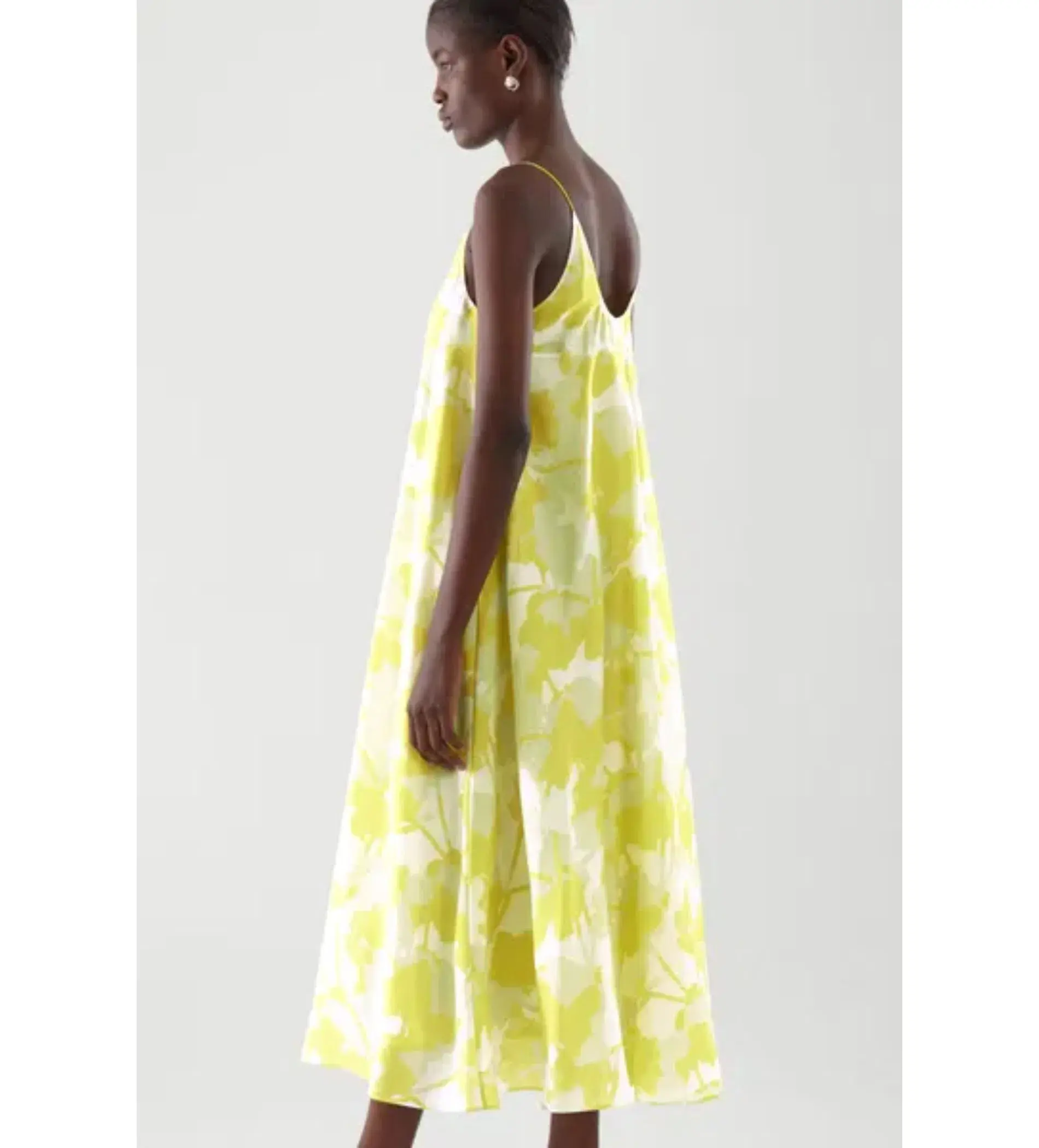 COS Long Slip Midi Dress Yellow Print Size 8 (fits up to small 10) - Image 4
