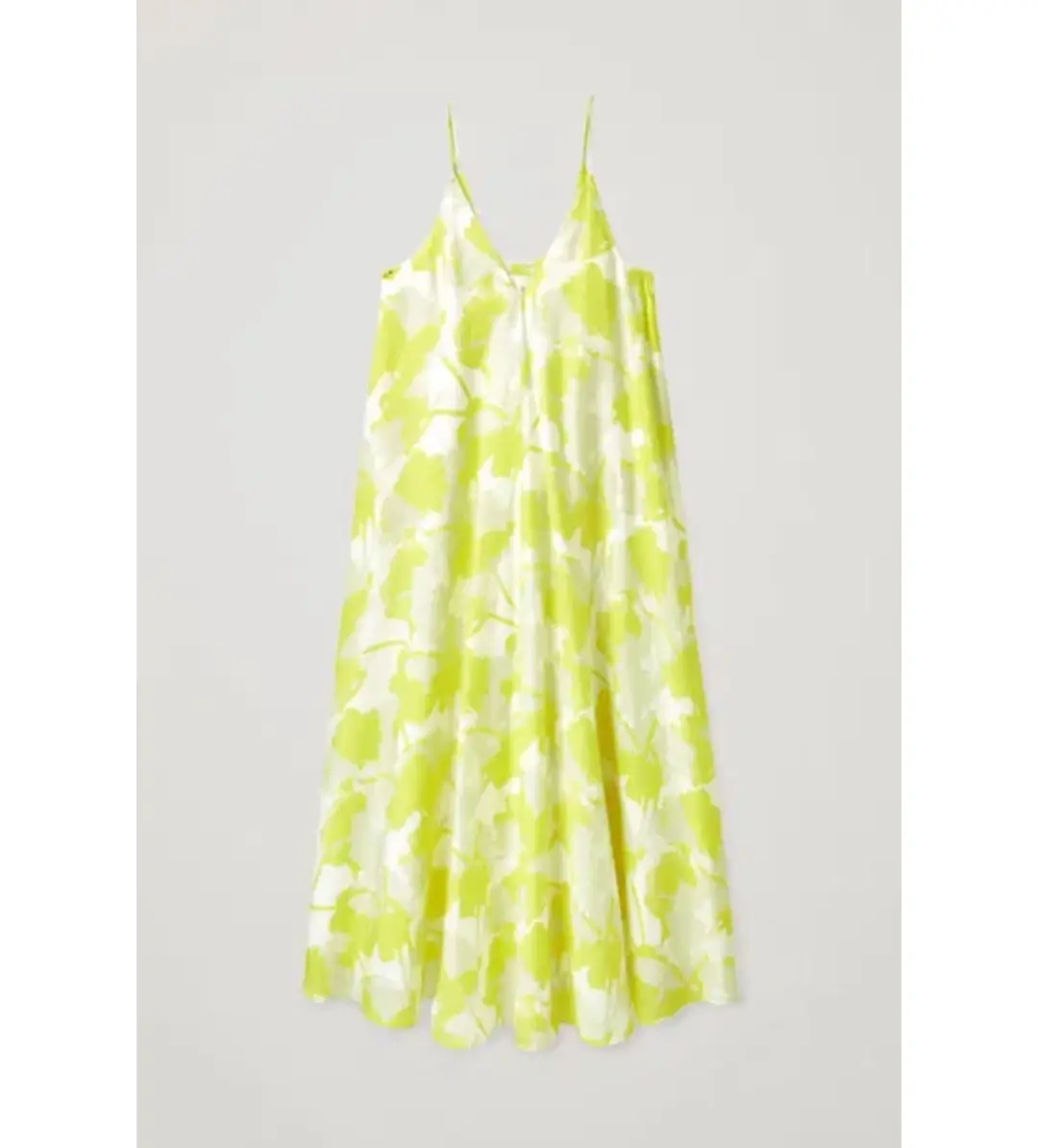 COS Long Slip Midi Dress Yellow Print Size 8 (fits up to small 10) for rent on The Volte - main image