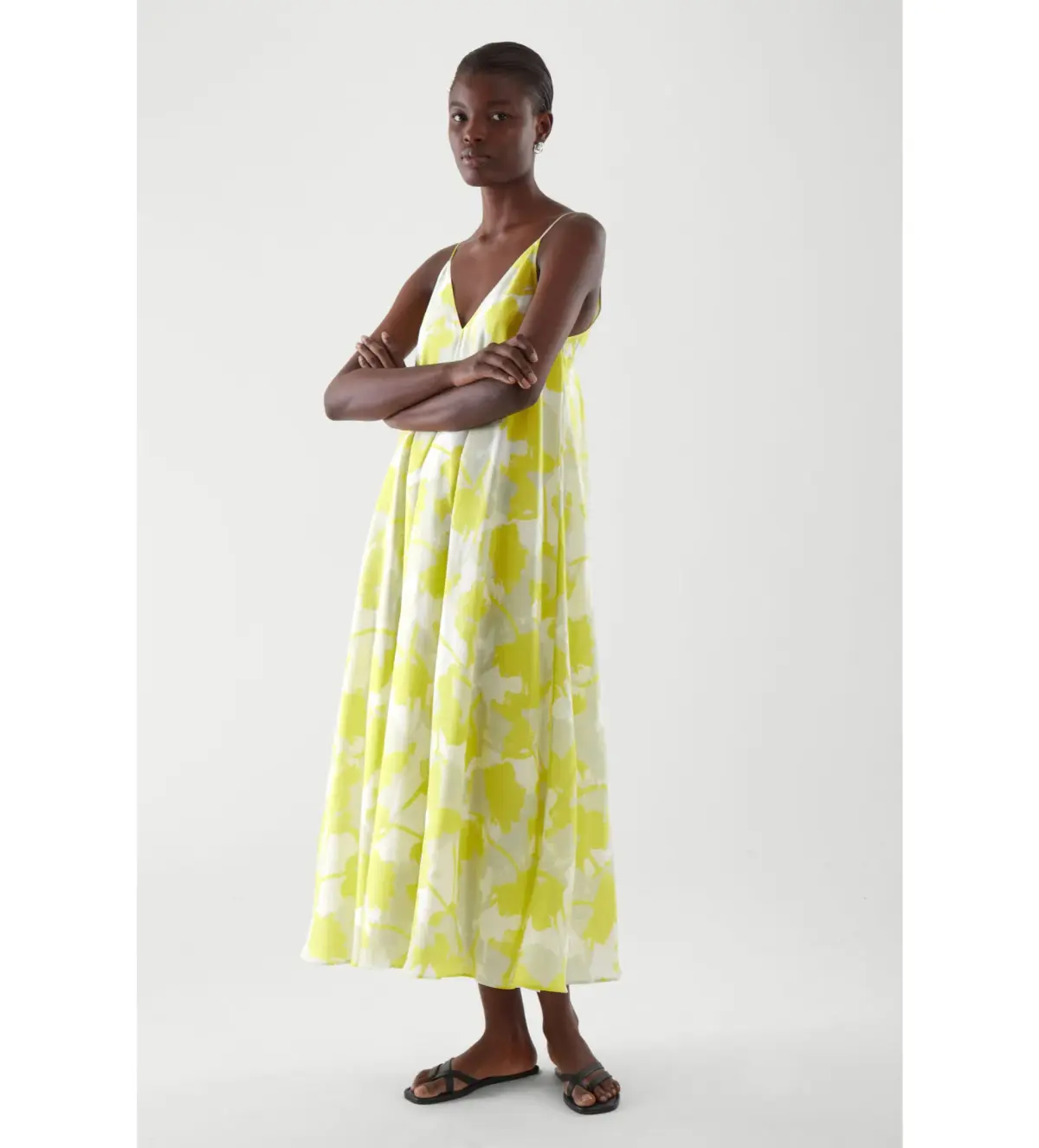 COS Long Slip Midi Dress Yellow Print Size 8 (fits up to small 10) - Image 1
