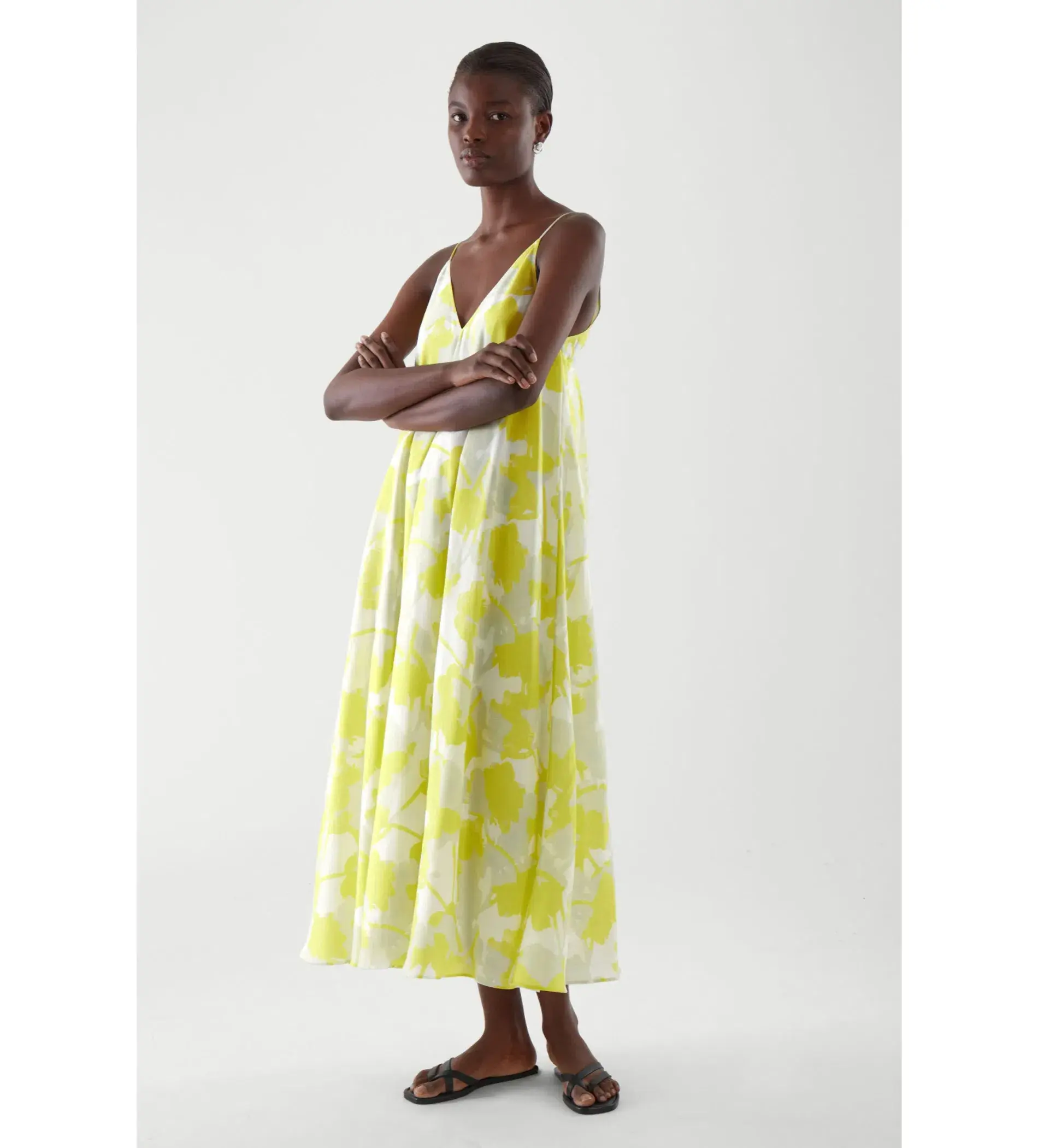 COS Long Slip Midi Dress Yellow Print Size 8 (fits up to small 10) - Image 1