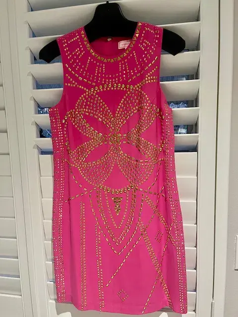 Versace H&M Party Pink Gold Mini Sild Dress Size 8 - Image 5