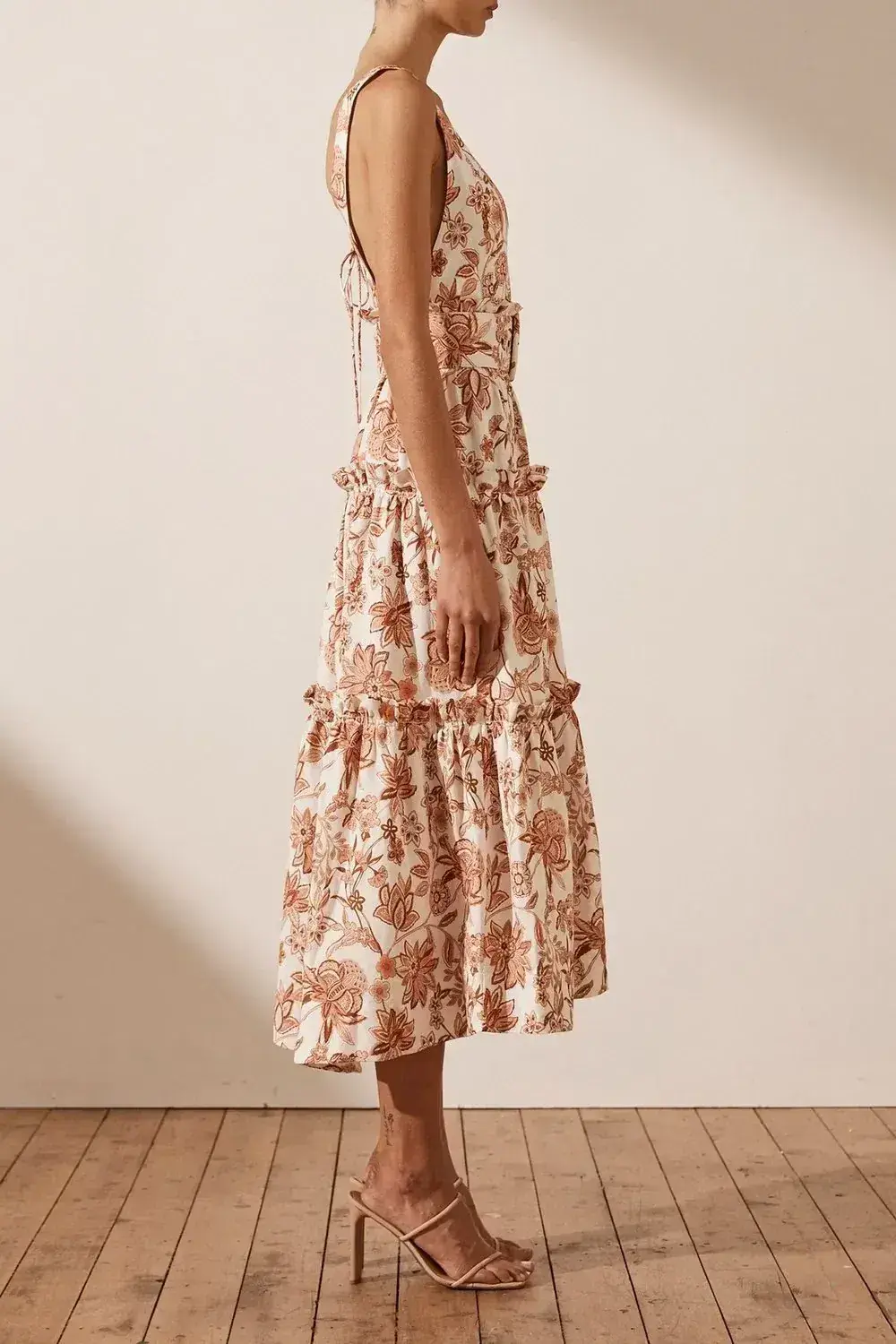 Shona Joy Carolina Linen Tiered Midi Dress Print Size 8 - Image 3