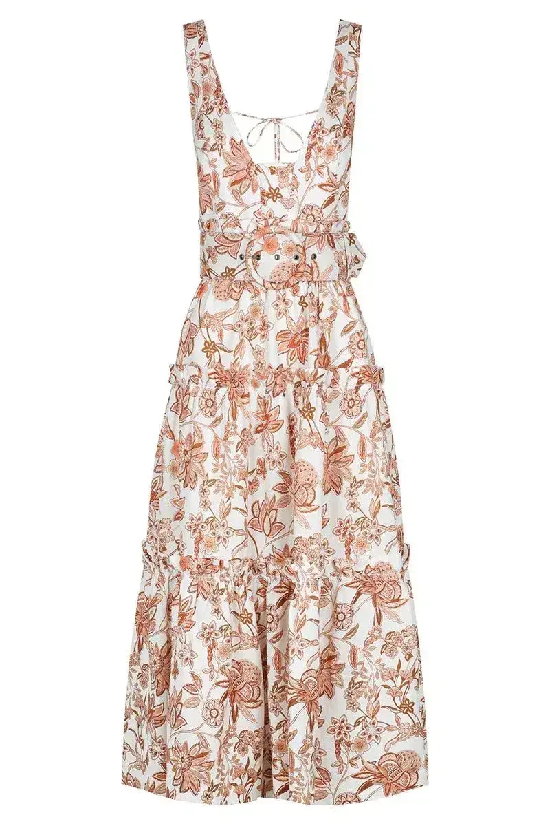 Shona Joy Carolina Linen Tiered Midi Dress Print Size 8 for rent on The Volte - main image