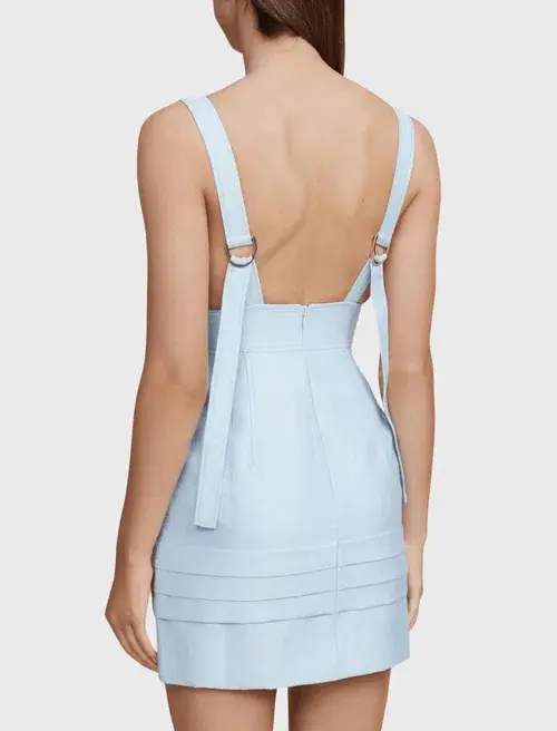 Acler Rowland Bodycon Linen Mini Dress Cloud Blue Size 8 - Image 3
