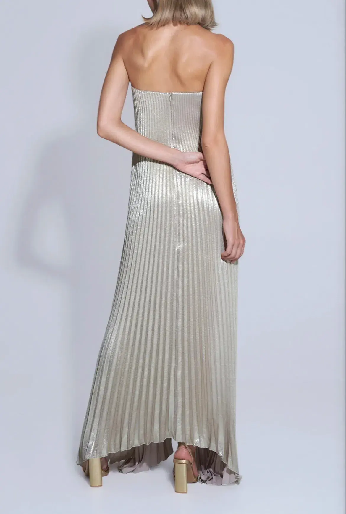 L'Idee Black Tie Gown in Gold Shimmer Size 12 - Image 3