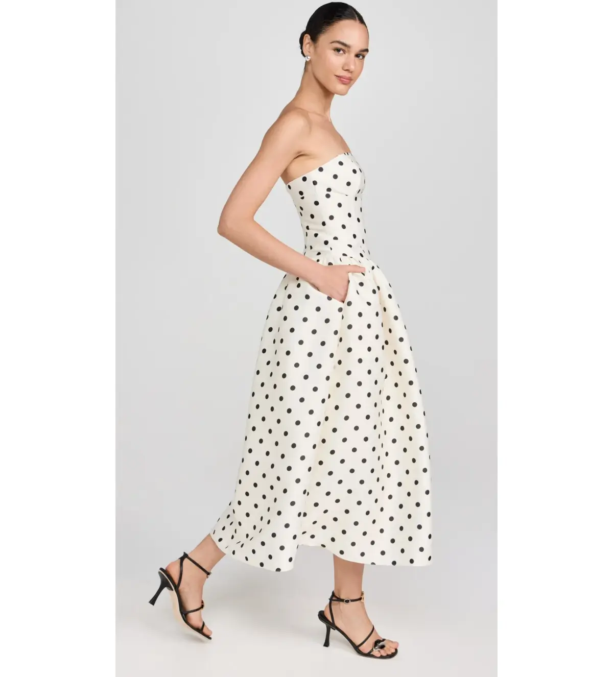 Self Portrait Cream Polka Dot Taffeta Midi Dress Cream Size 14 - Image 2