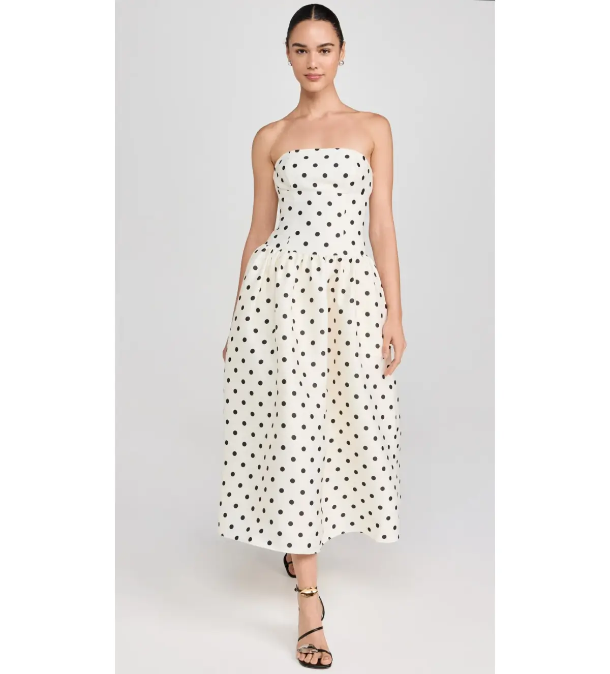 Self Portrait Cream Polka Dot Taffeta Midi Dress Cream Size 14 - Image 1