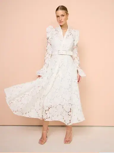 Leo Lin Aliyah Lace Butterfly Sleeve Midi Dress in Snow / White Size 10 - Image 1