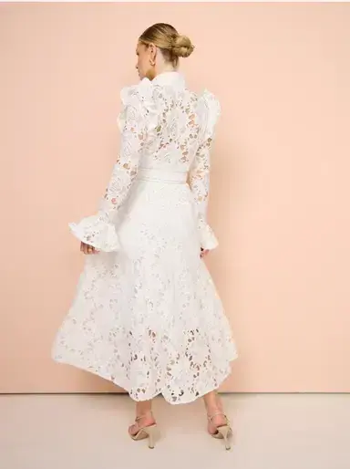 Leo Lin Aliyah Lace Butterfly Sleeve Midi Dress in Snow / White Size 10 - Image 2