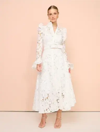 Leo Lin Aliyah Lace Butterfly Sleeve Midi Dress in Snow / White Size 10 - Image 4