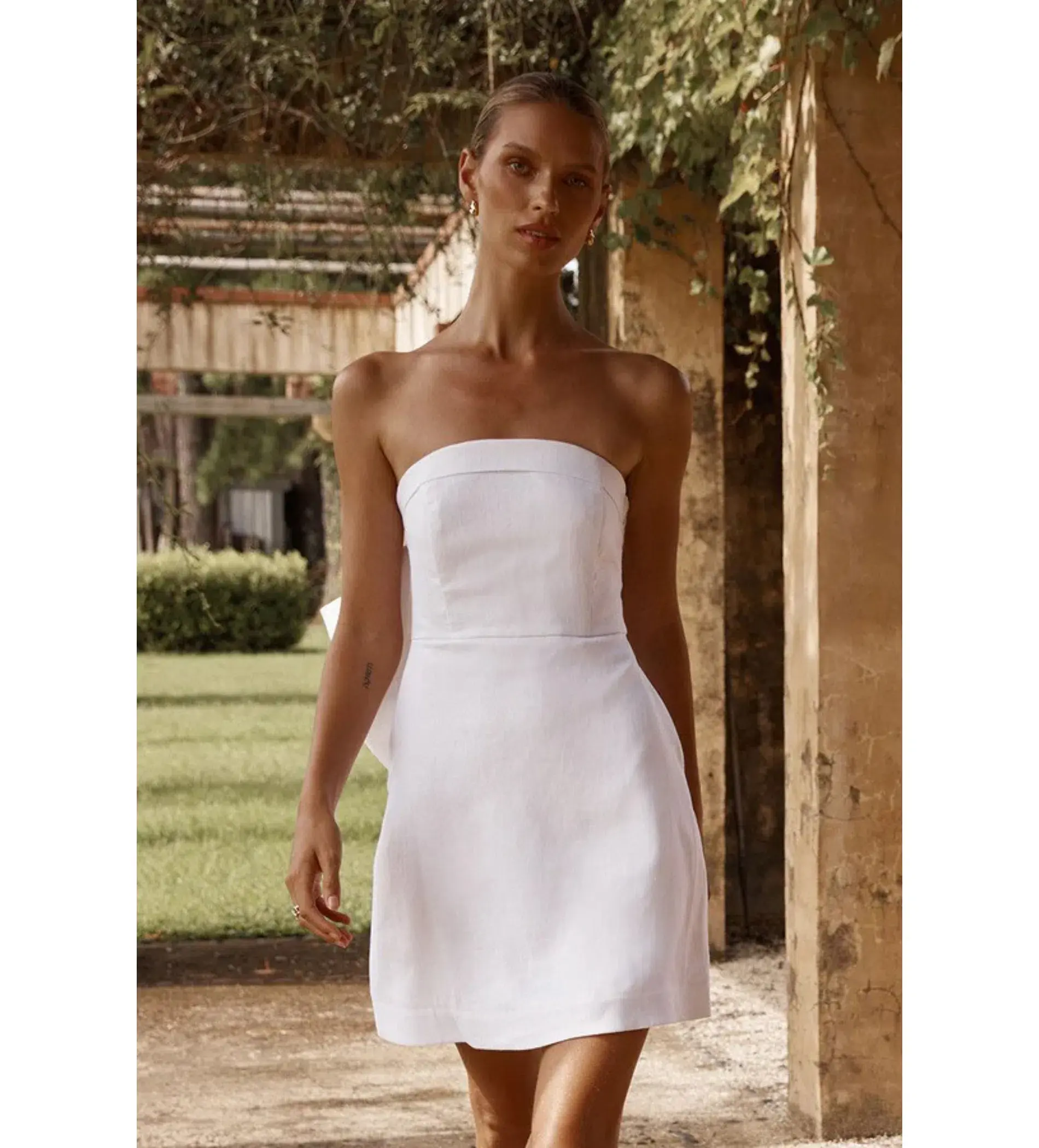 DISSH Aisle Linen Back Bow Mini Dress White Size AU 12 - Image 5