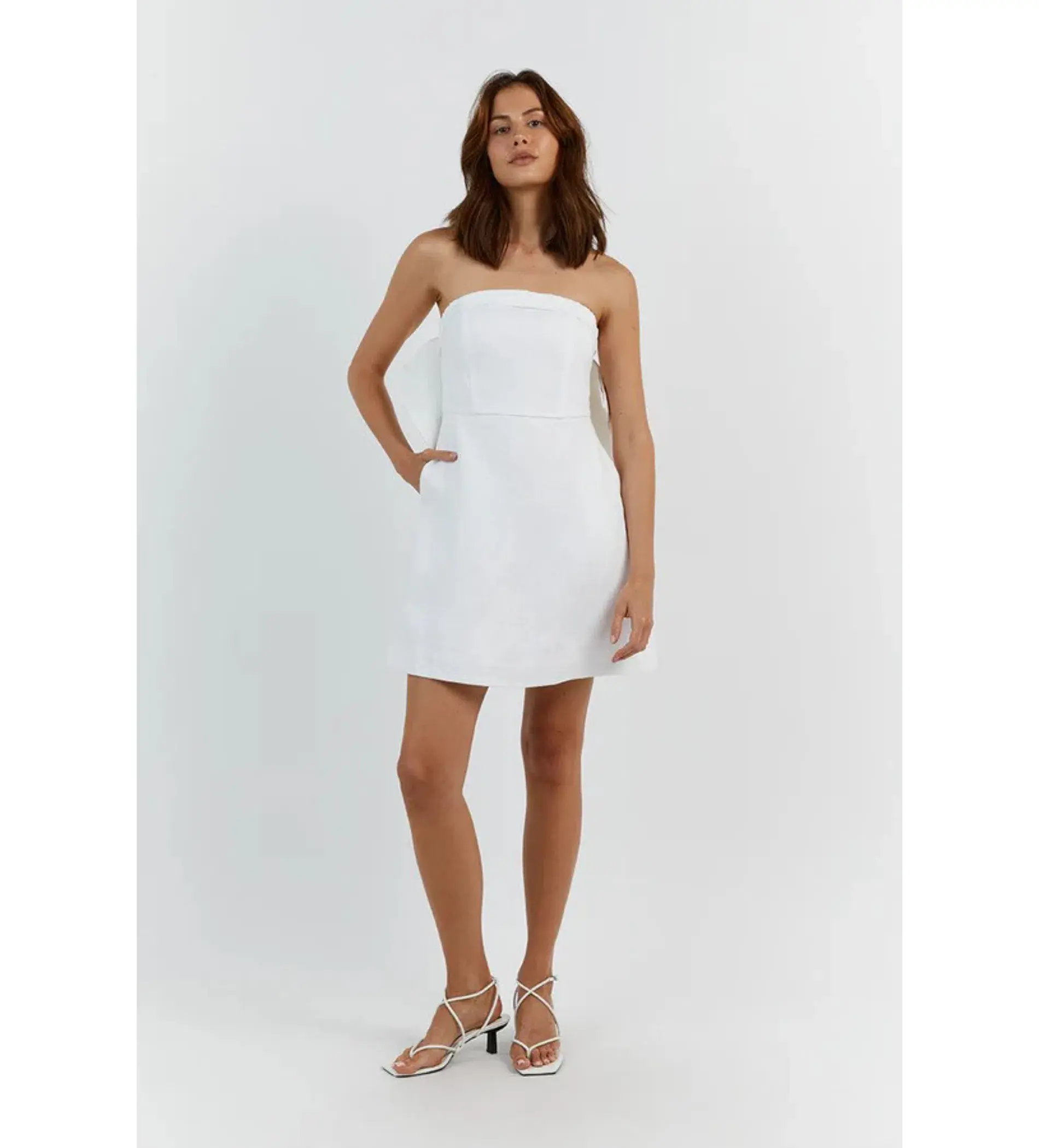 DISSH Aisle Linen Back Bow Mini Dress White Size AU 12 - Image 1