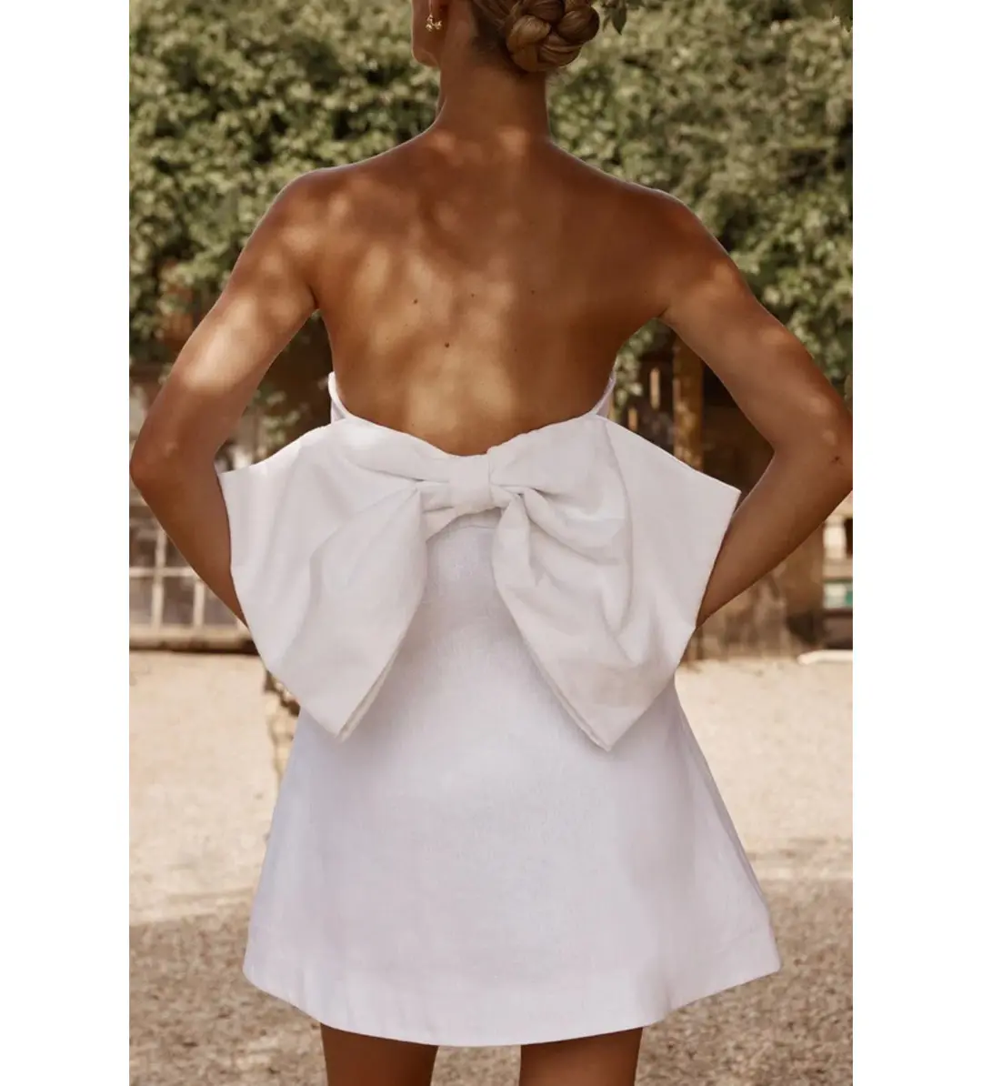 DISSH Aisle Linen Back Bow Mini Dress White Size AU 12 for rent on The Volte - main image