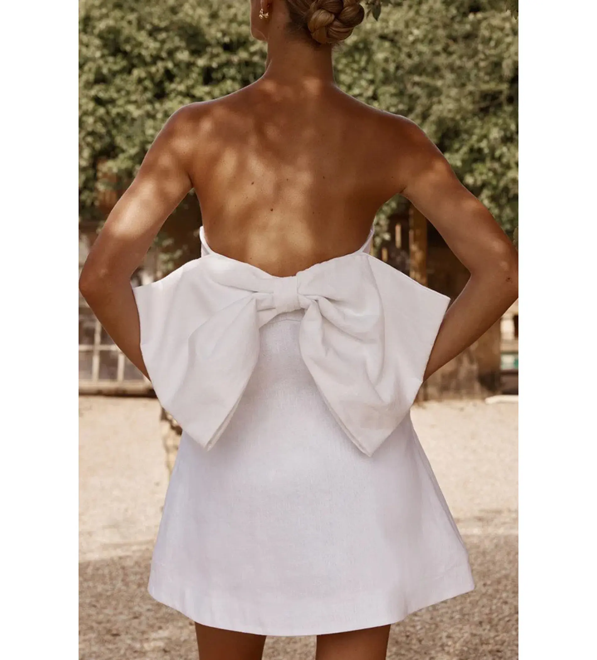 DISSH Aisle Linen Back Bow Mini Dress White Size AU 12 - Image 4