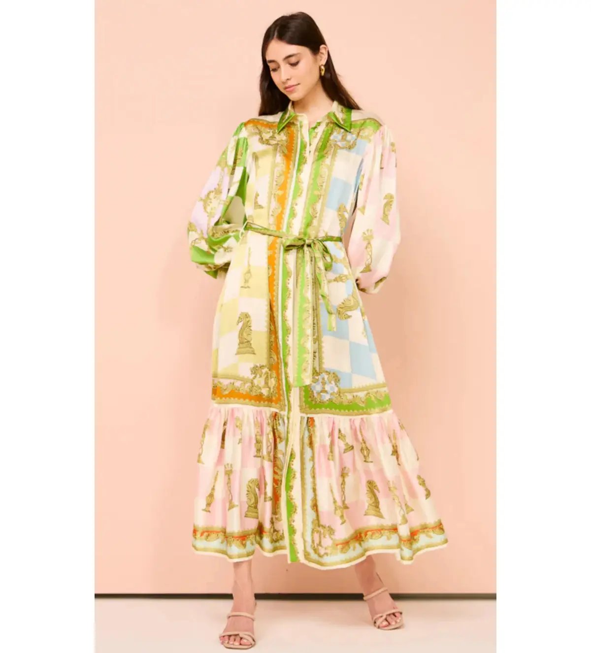Alemais Checkmate Silk Midi Shirtdress in Multi Size AU 8 - Image 1