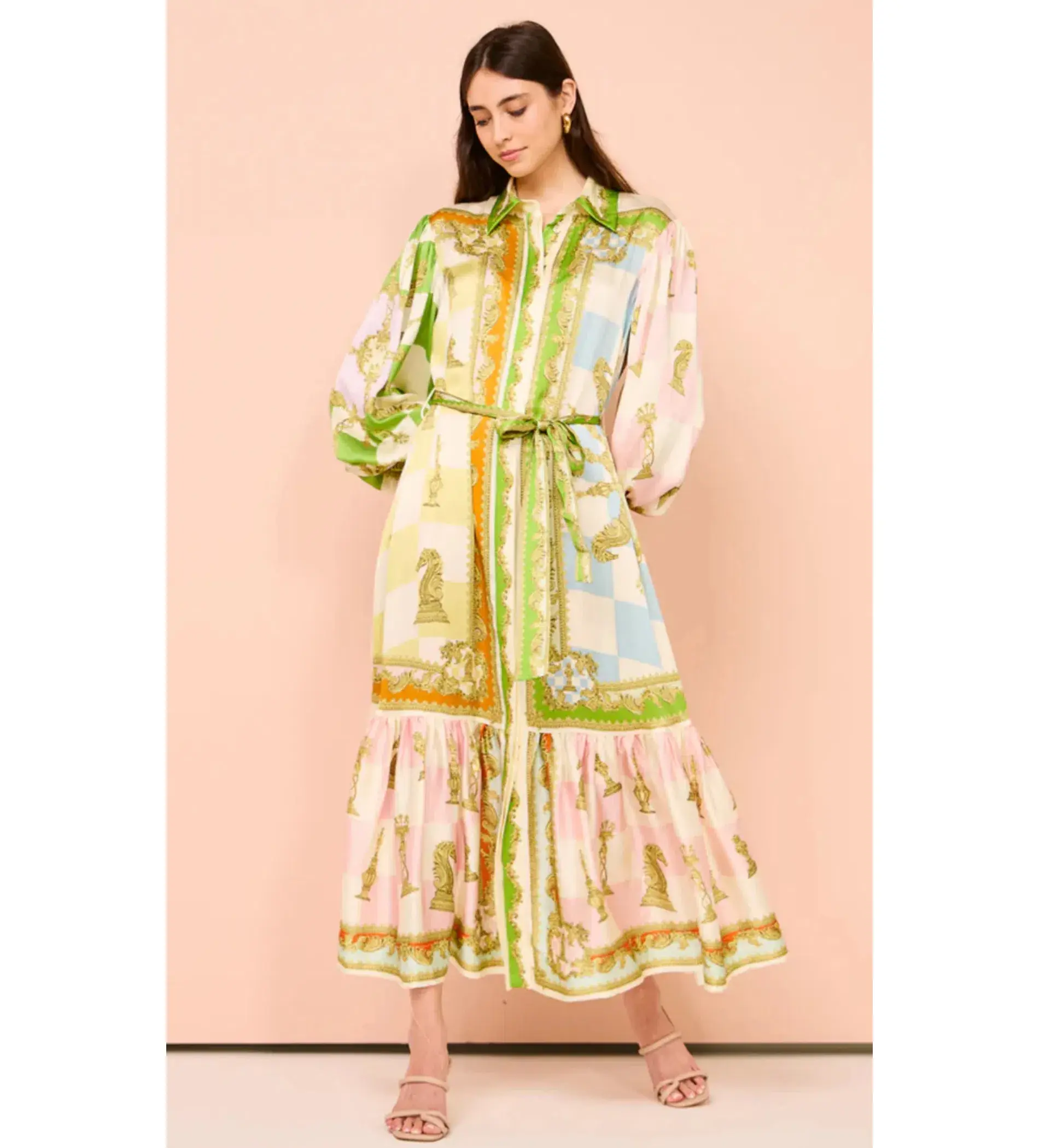 Alemais Checkmate Silk Midi Shirtdress in Multi Size AU 8 - Image 1