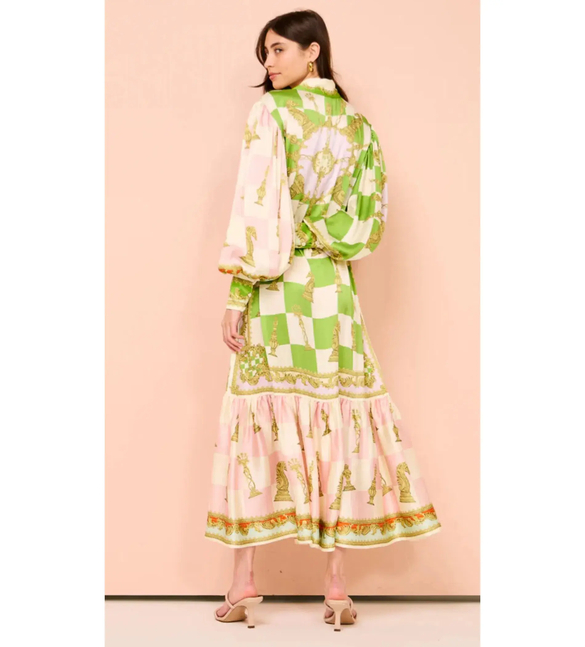 Alemais Checkmate Silk Midi Shirtdress Multi Print Size AU 10 - Image 7