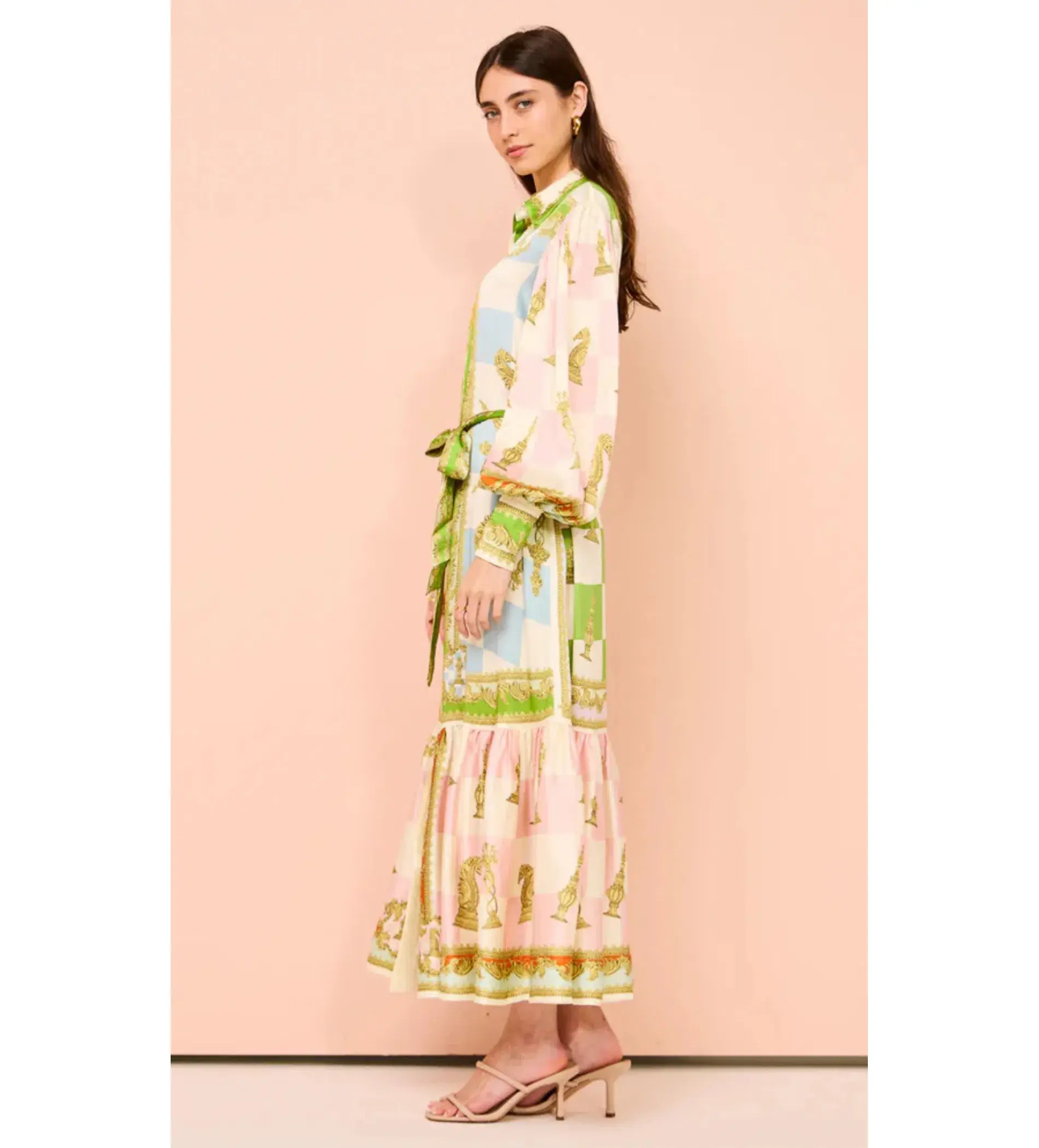 Alemais Checkmate Silk Midi Shirtdress Multi Print Size AU 10 - Image 4