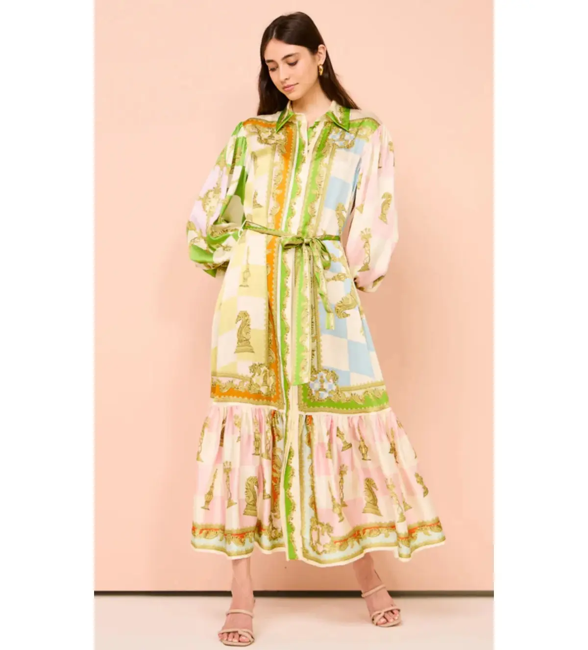 Alemais Checkmate Silk Midi Shirtdress Multi Print Size AU 10 - Image 1