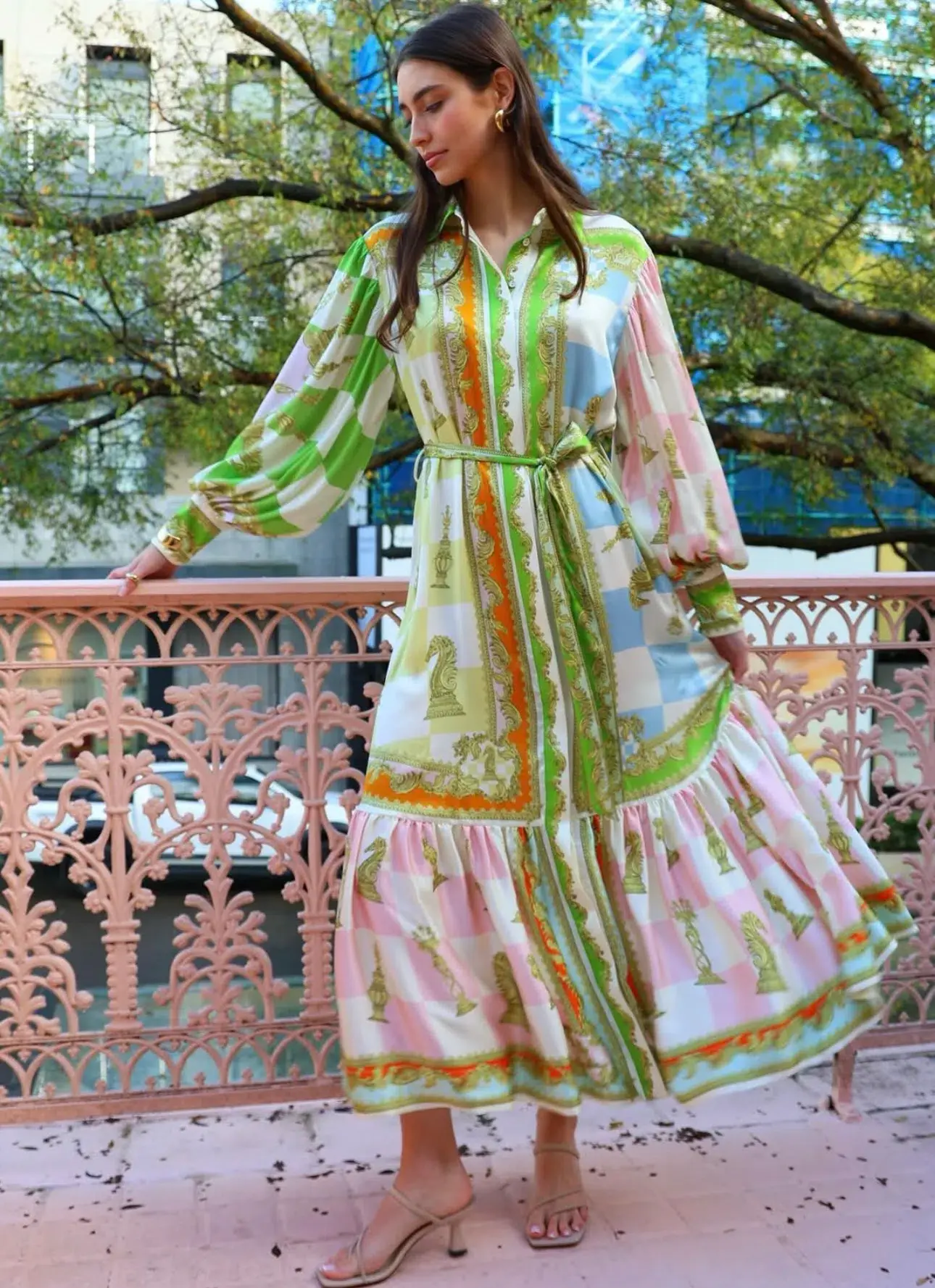 Alemais Checkmate Silk Midi Shirtdress Multi Size 12 - Image 5