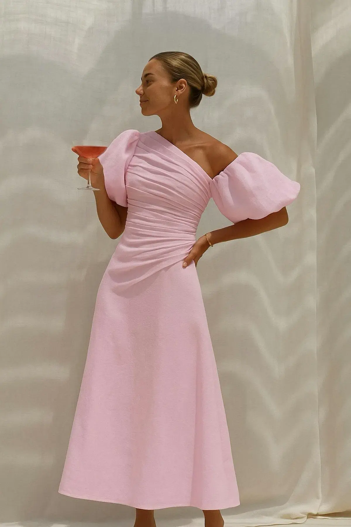 Aje Cadence Ruched Midi Dress in Ballerina Pink Size 10 - Image 1