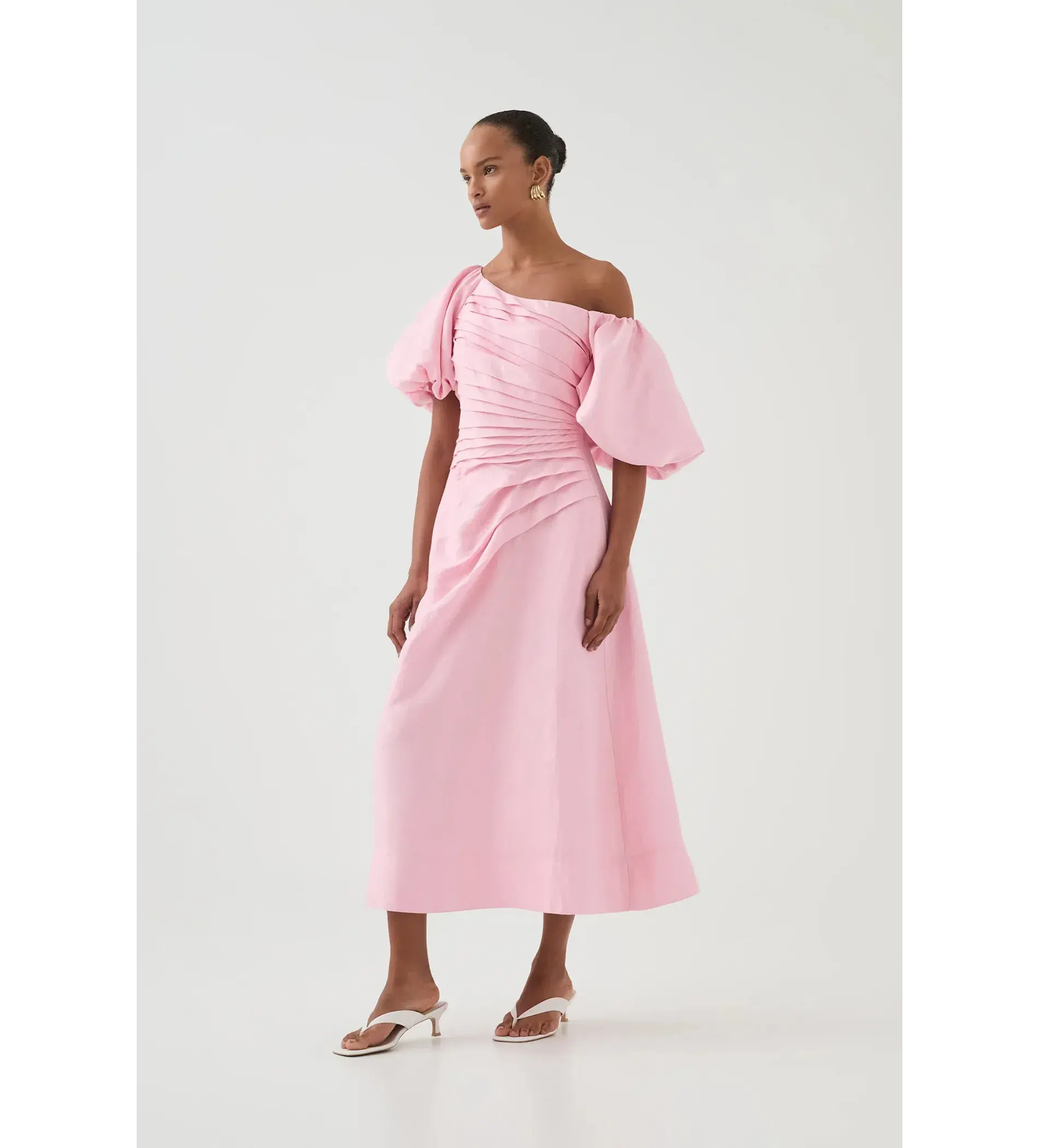 Aje Cadence Ruched Midi Dress in Ballerina Pink Size L / AU 12 - Image 2