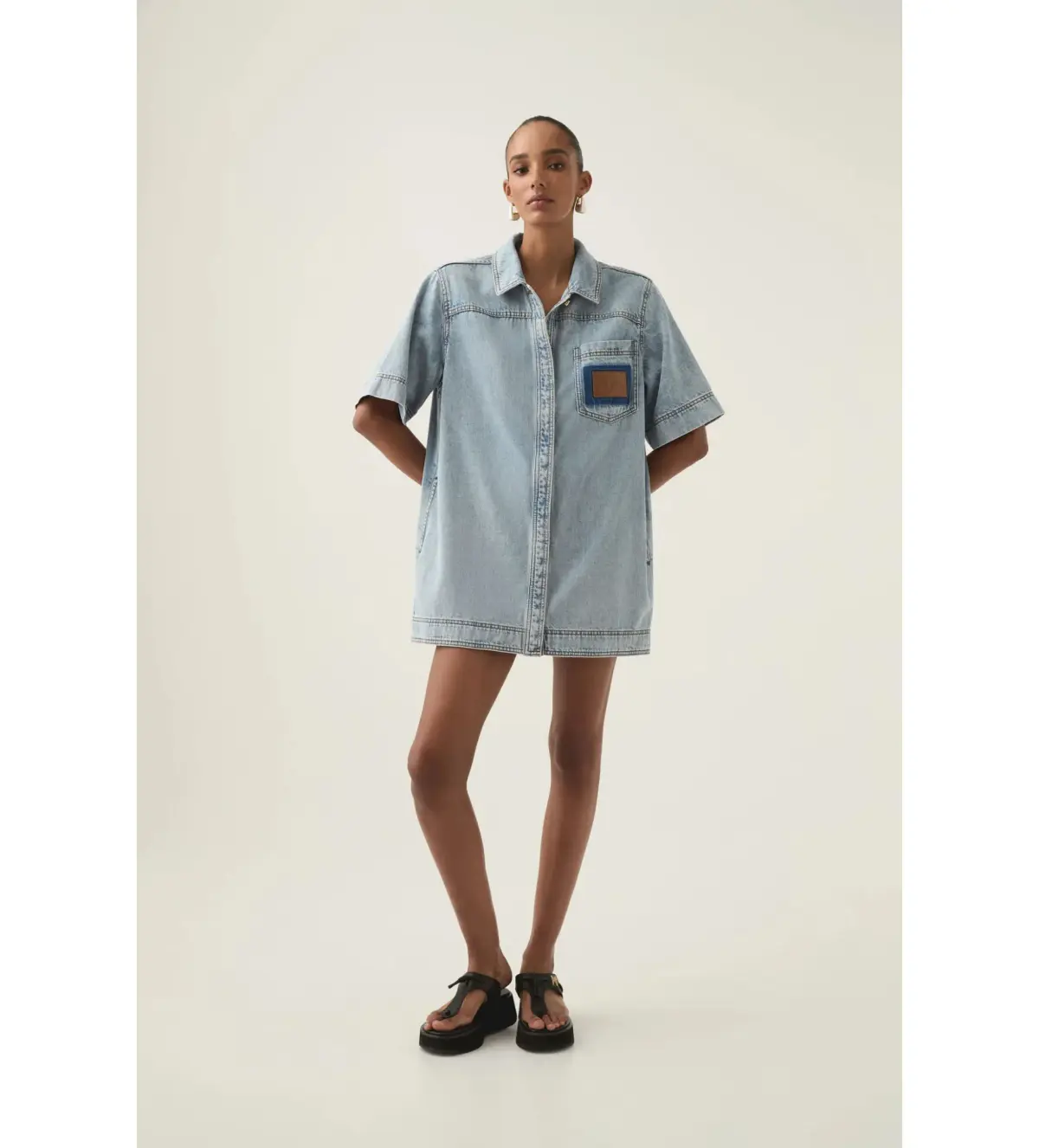 Aje Aura Denim Mini Tunic Dress Sea Spray Wash Size 6 - Image 1