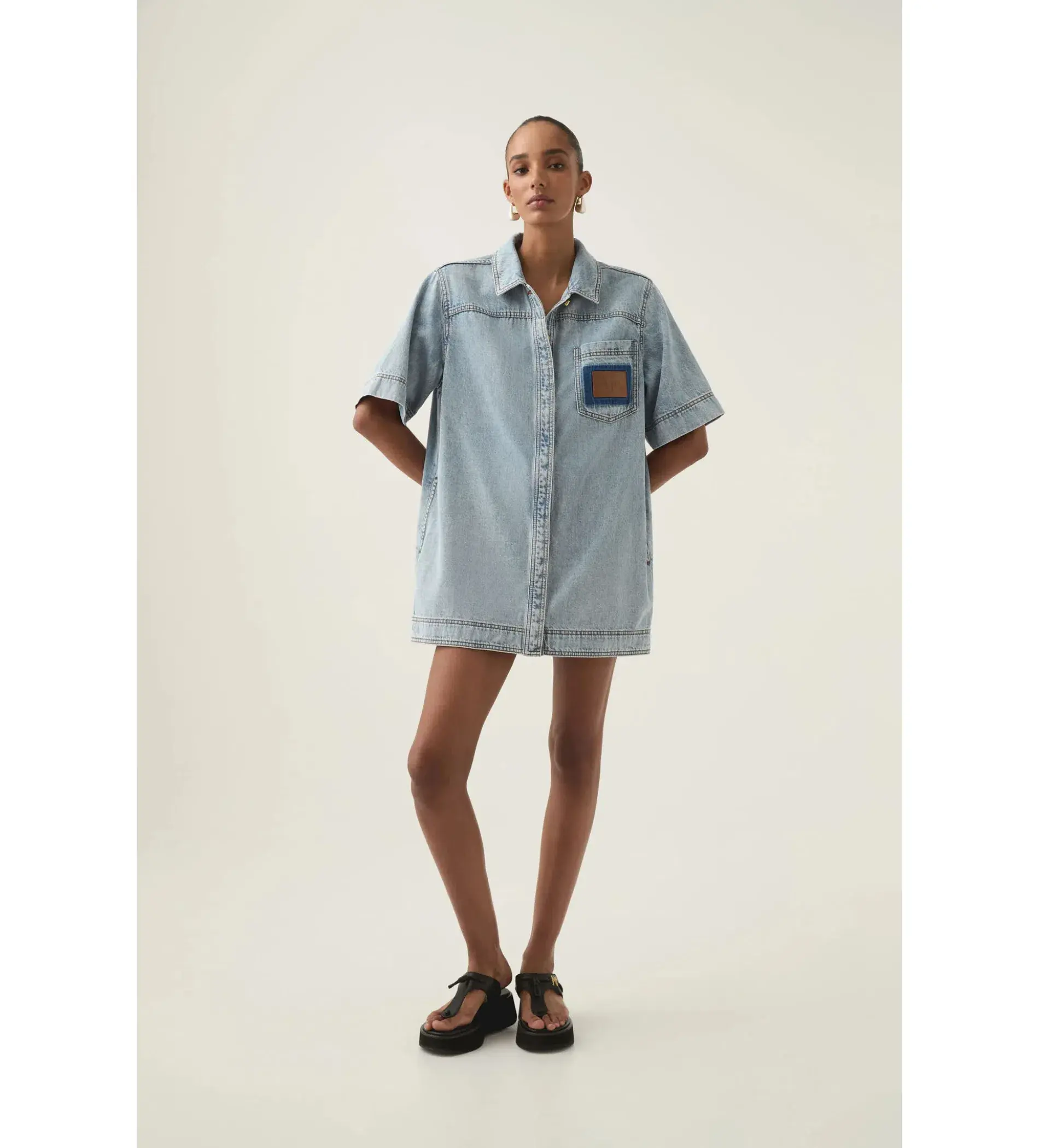 Aje Aura Denim Mini Tunic Dress Sea Spray Wash Size 6 - Image 1