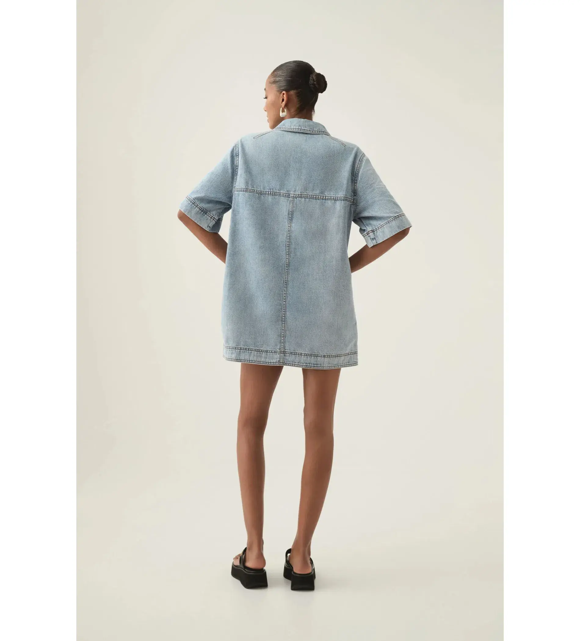 Aje Aura Denim Mini Tunic Dress Sea Spray Wash Size 6 - Image 4