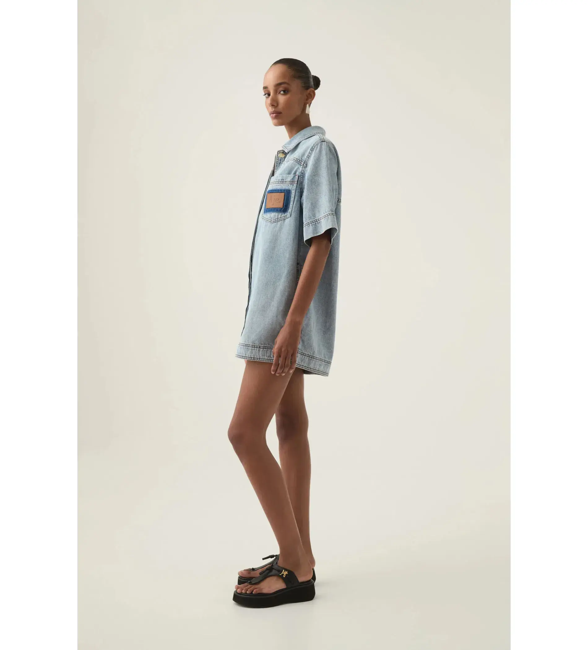 Aje Aura Denim Mini Tunic Dress Sea Spray Wash Size 6 - Image 3