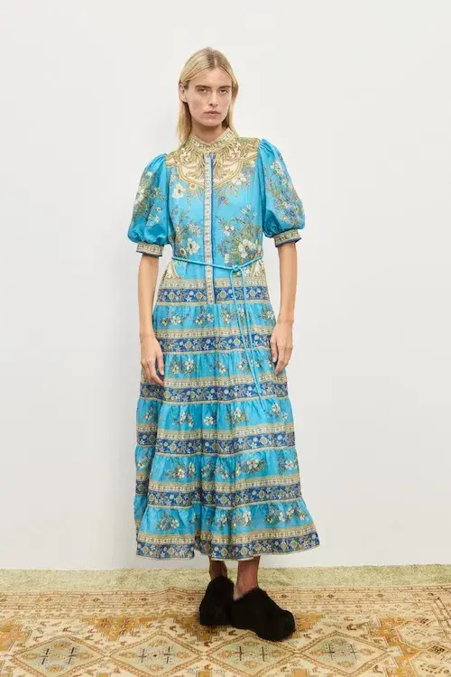 Alemais Cassie Tiered Midi Dress in Blue Size AU 12 - Image 1