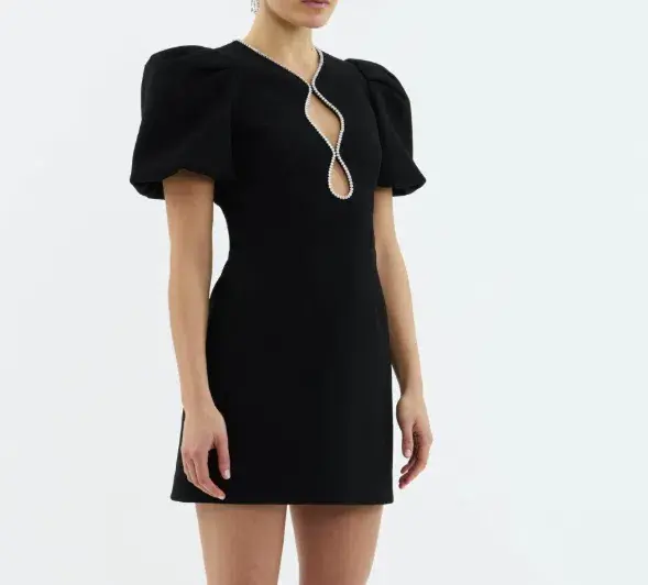 Rebecca Vallance Estella Puff Sleeve Mini Dress Black Size AU 4 - Image 2