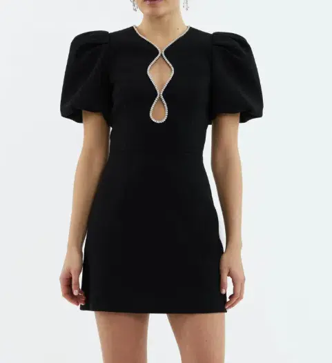 Rebecca Vallance Estella Puff Sleeve Mini Dress Black Size AU 4 - Image 1