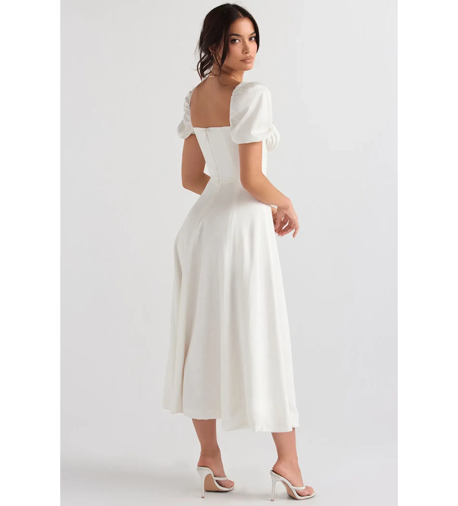 House of CB Tallulah Puff Sleeve Midi Sundress White Size 8/XS - Image 4