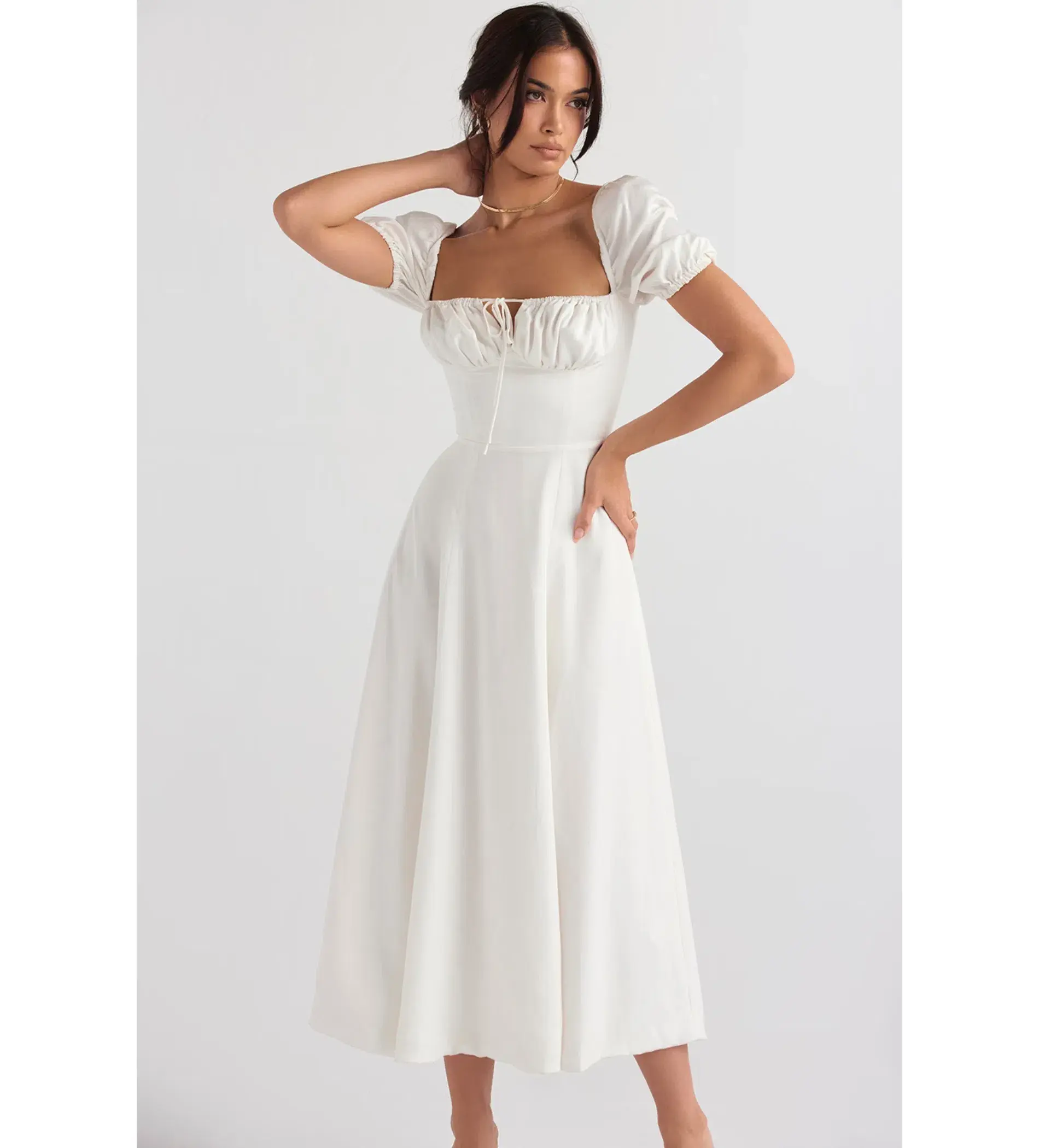 House of CB Tallulah Puff Sleeve Midi Sundress White Size 8/XS - Image 3