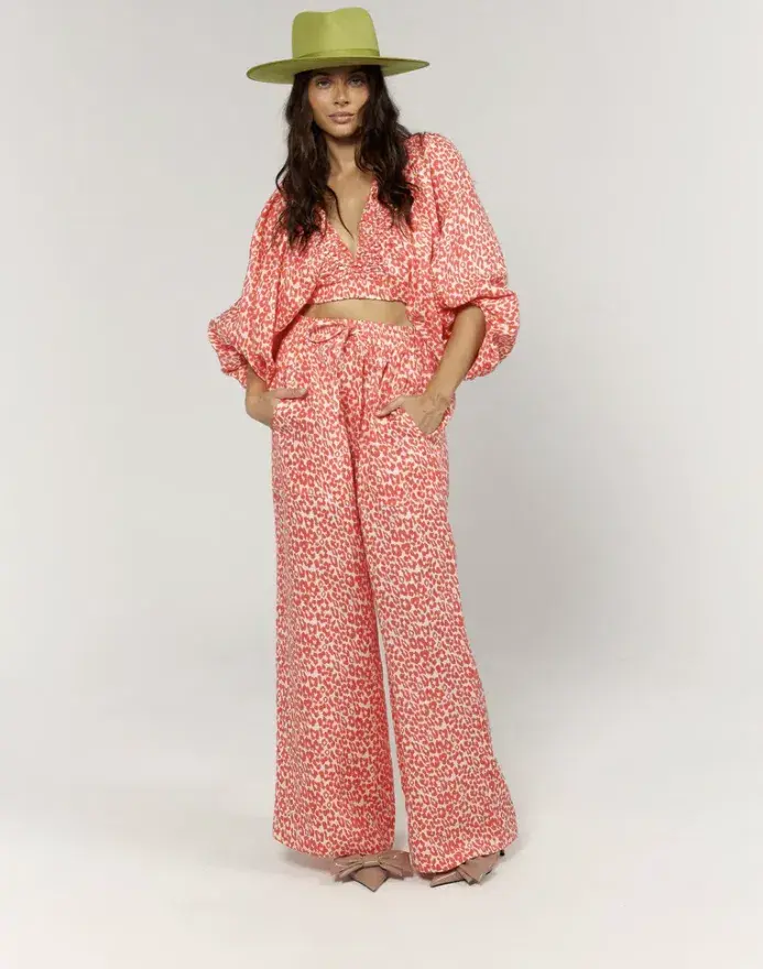 La Boheme Girls Coral Oat Leopard Juno Pant Essie Top Set Size S AU 6 - Image 1