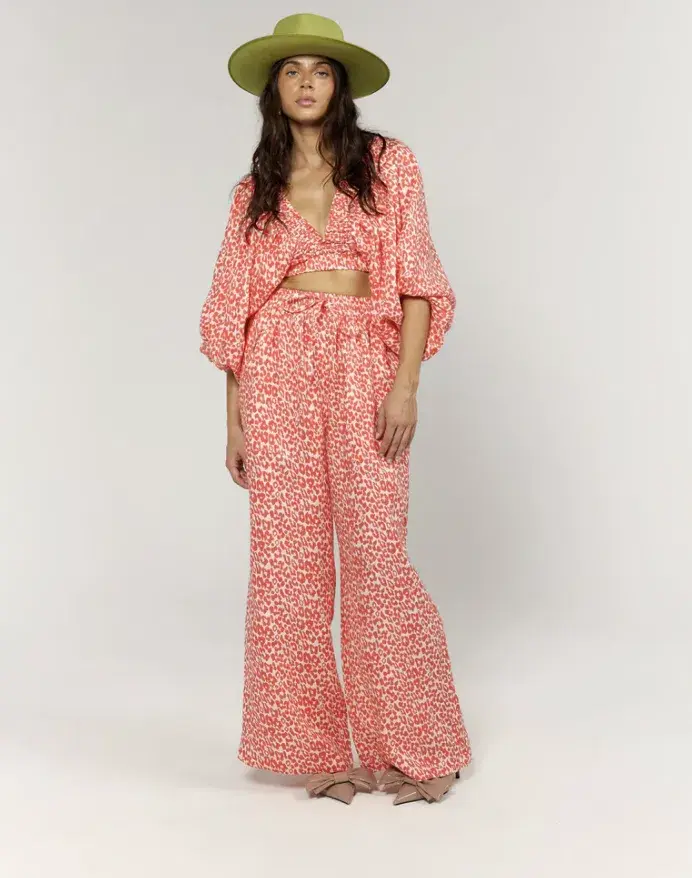La Boheme Girls Coral Oat Leopard Juno Pant Essie Top Set Size S AU 6 - Image 2