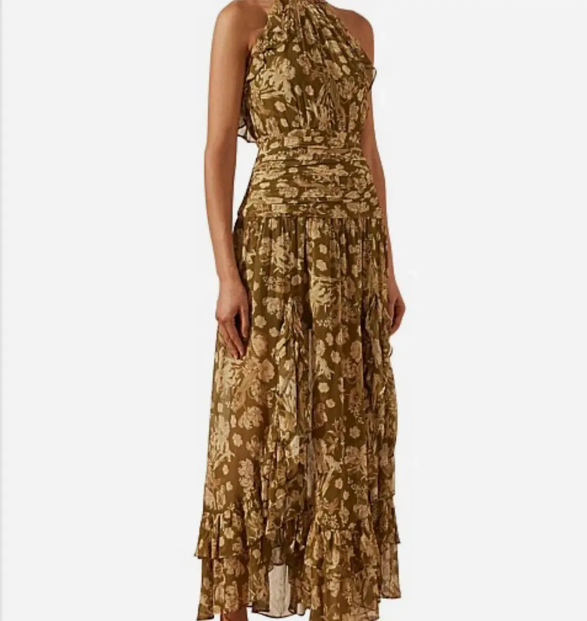 Shona Joy Rosaline Ruched Split Maxi Dress in Brown Floral Print Size AU 10 - Image 2