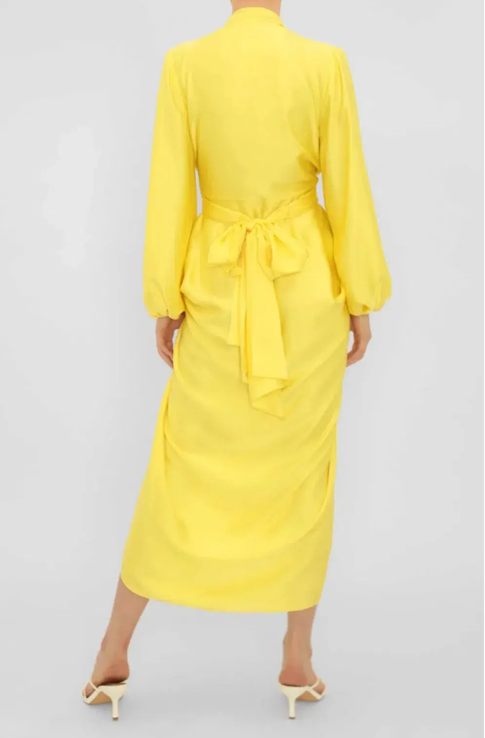 Carla Zampatti V-Neck Waterfall Midi Dress Yellow Size 10 - Image 4