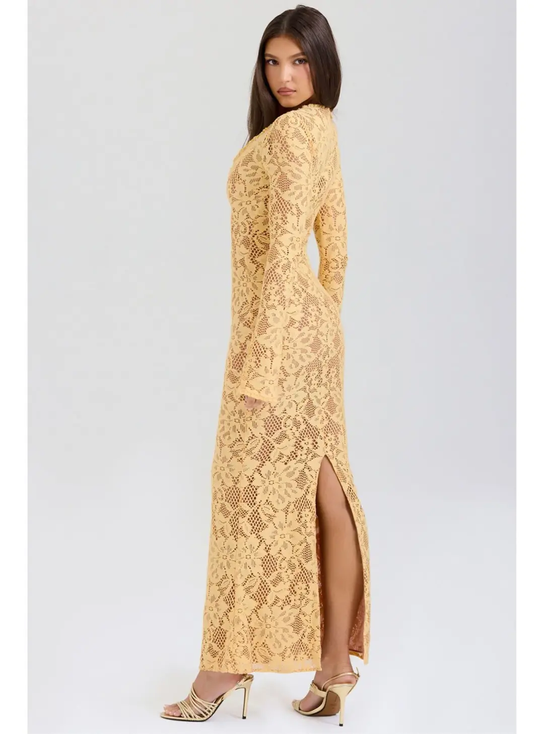 House of CB Indiana Plunge Lace Maxi Dress Apricot Size M / AU 10 for rent on The Volte - main image