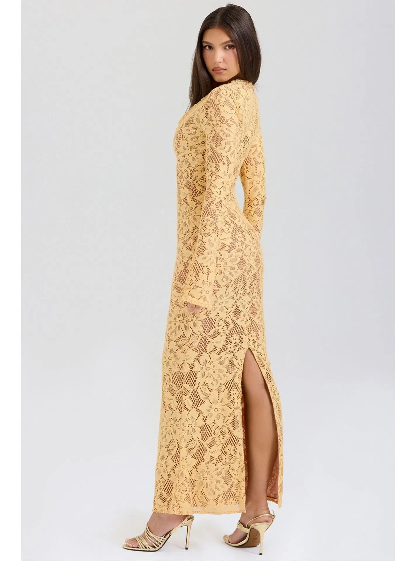House of CB Indiana Plunge Lace Maxi Dress Apricot Size M / AU 10 - Image 3
