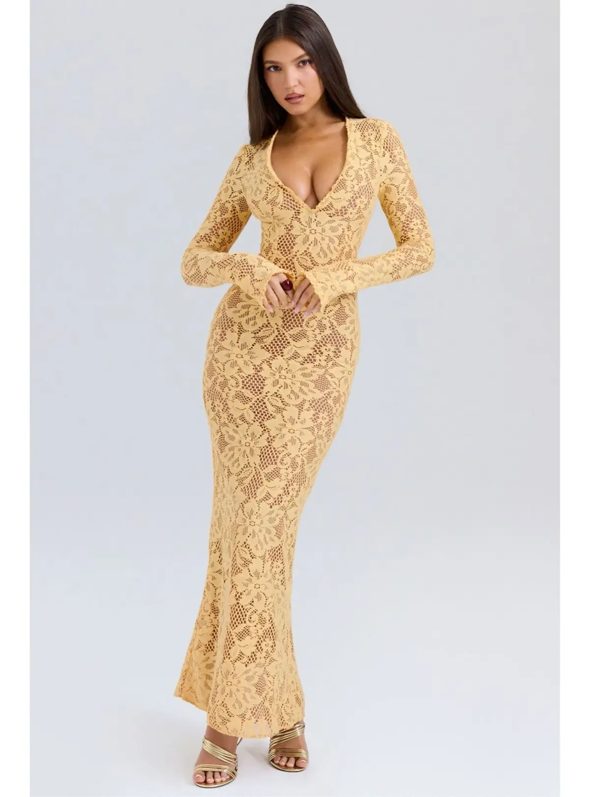 House of CB Indiana Plunge Lace Maxi Dress Apricot Size M / AU 10 - Image 2