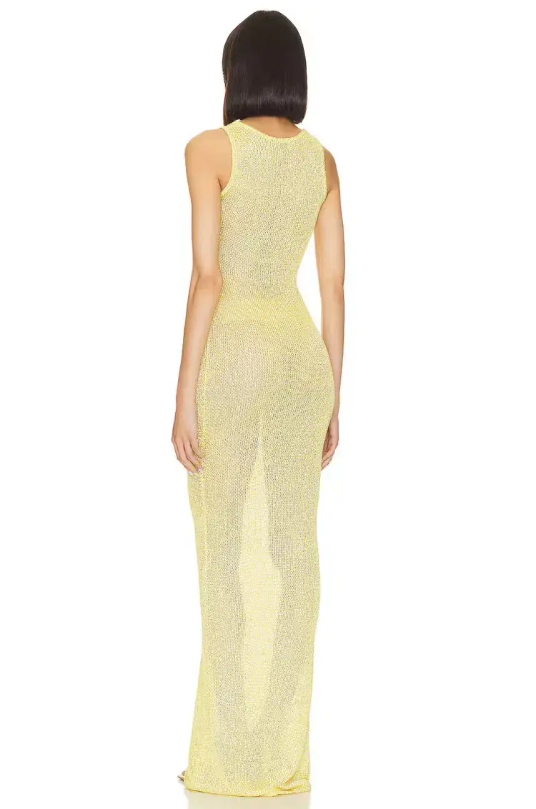 Asta Resort Natalia Maxi Dress in  Chartreuse Sequin Size AU 6 - Image 4