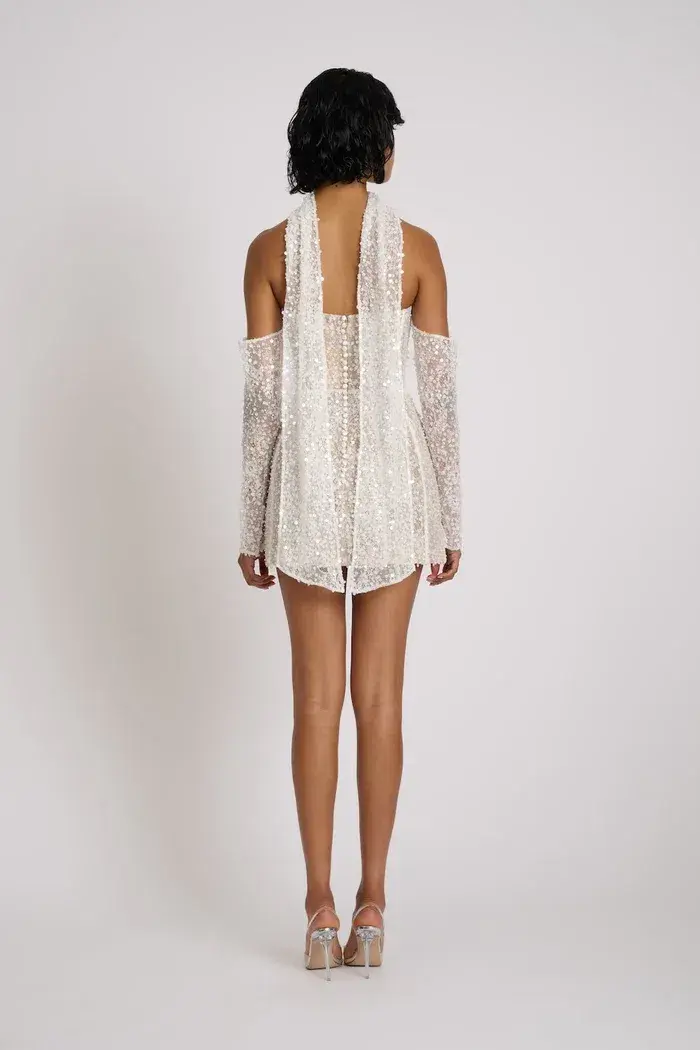 Eliya The Label Taline Aura Scarf Mini Dress White Size 10 - Image 2