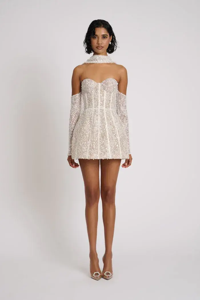 Eliya The Label Taline Aura Scarf Mini Dress White Size 10 - Image 1