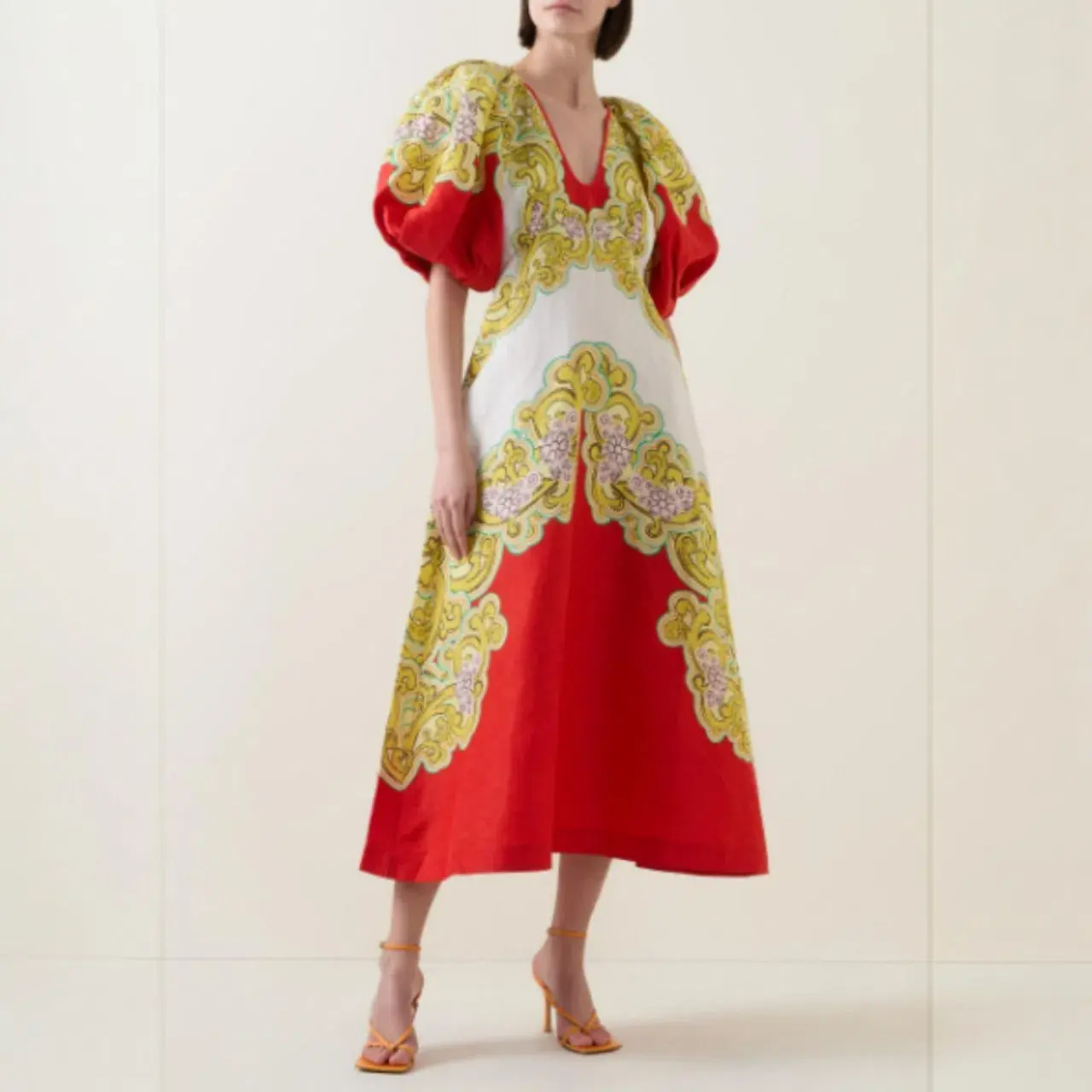 ALEMAIS Sierra Midi Dress Red Multi Size AU 10  - Image 1