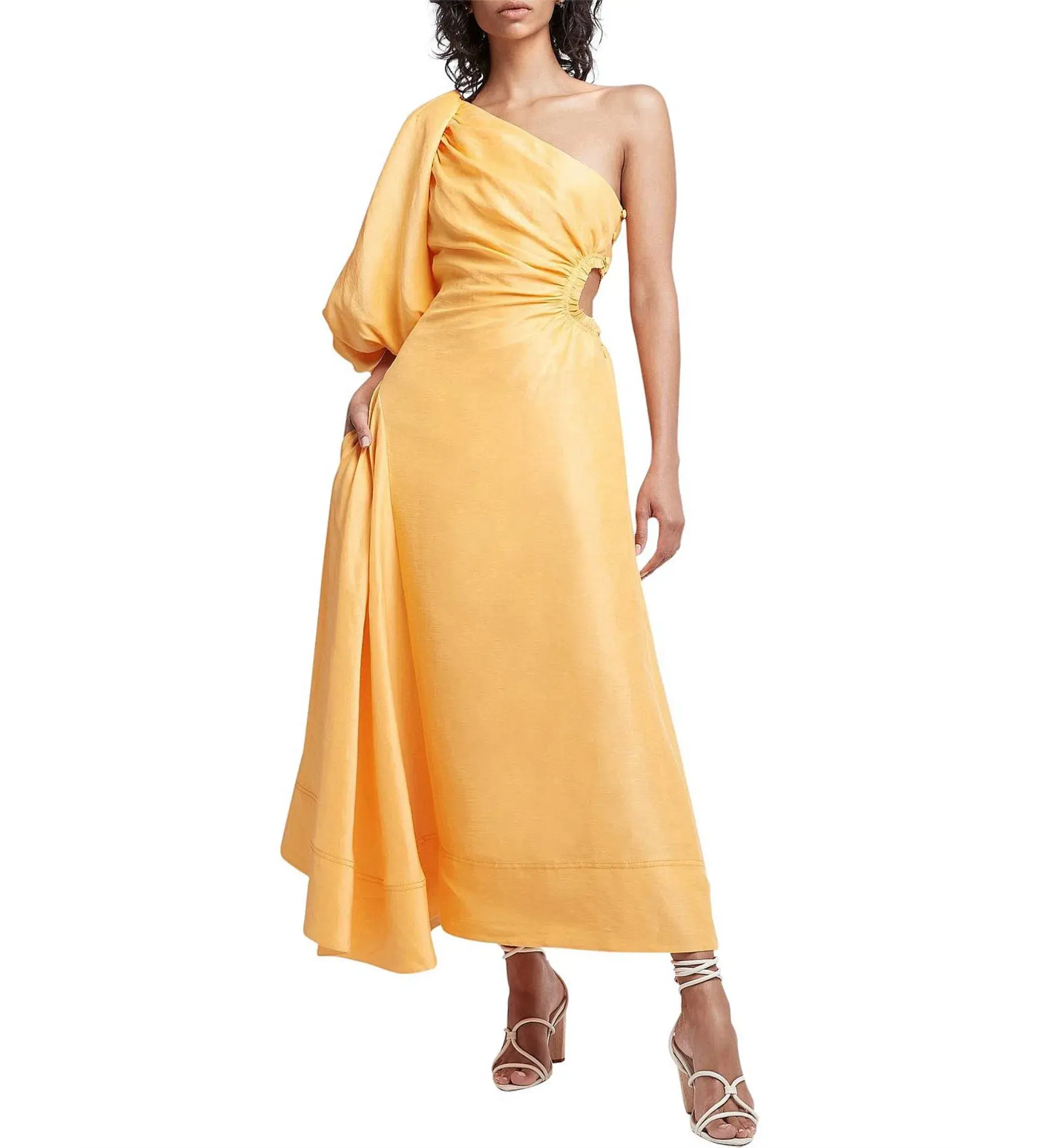 Aje Concept One Shoulder Puff Sleeve Midi Dress Mango Sorbet Size AU 6  - Image 1