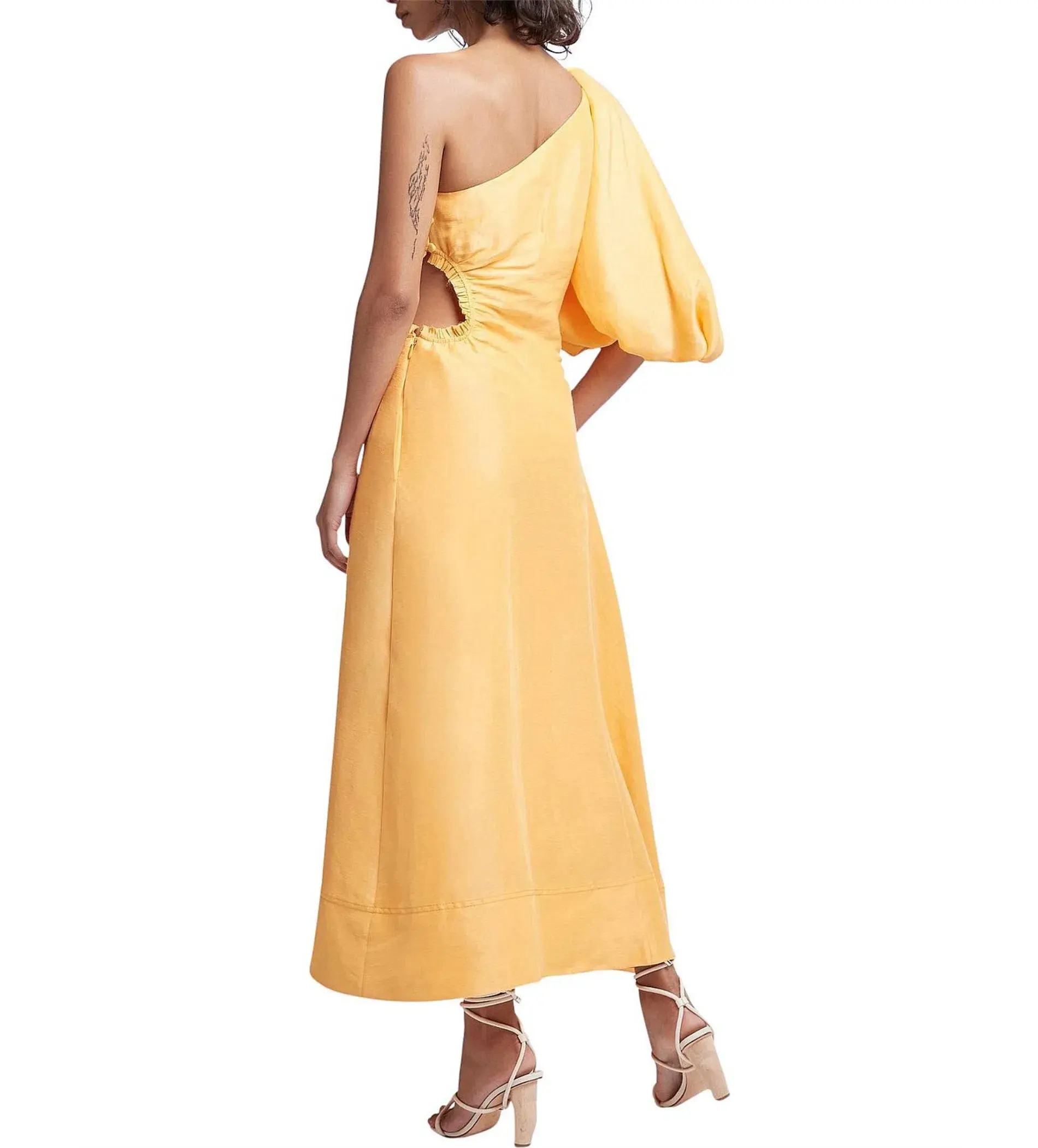 Aje Concept One Shoulder Puff Sleeve Midi Dress Mango Sorbet Size AU 6  - Image 4