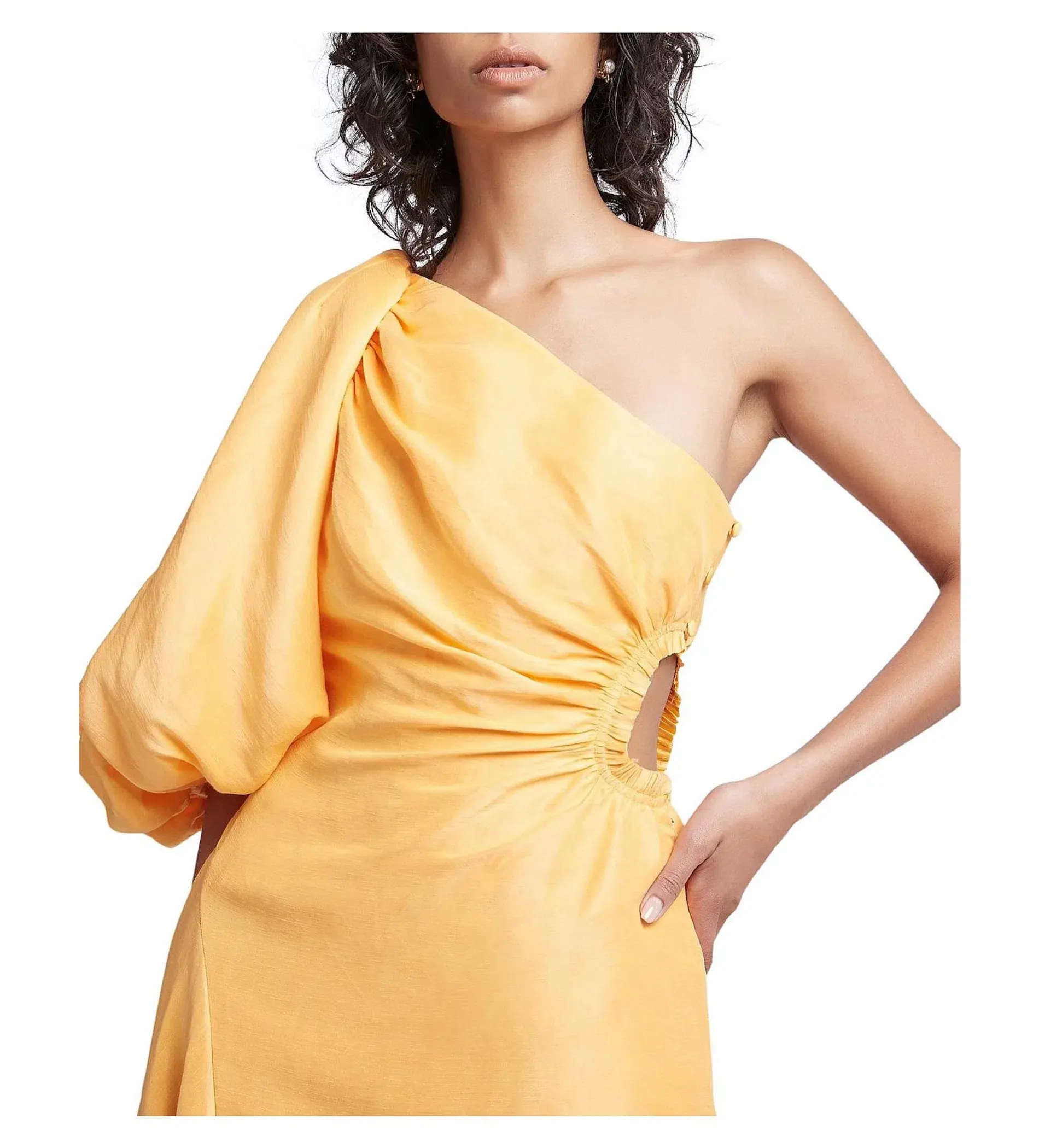 Aje Concept One Shoulder Puff Sleeve Midi Dress Mango Sorbet Size AU 6  - Image 2